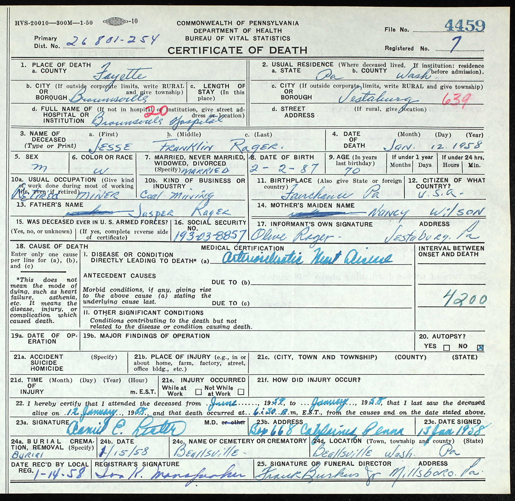 death certificate